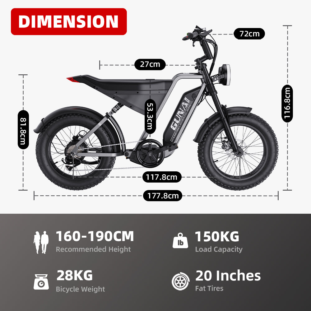 2.GUNAI-Y Moped Electric Bike for Adults 20 Inch Off-Road Dirt Electric Mountain Bike with 48V18AH Lithium-Ion Battery, 7-Speed Full Suspension 80-100KM Range