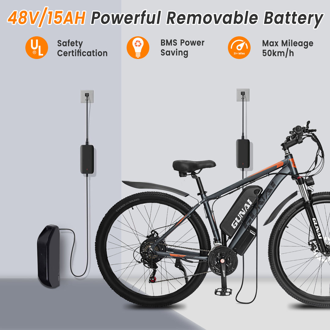 GUNAI GN29 Electric Bike for Adult 29 Inch with 750W Motor 48V 15AH Electric Mountain Bike 21 Speed