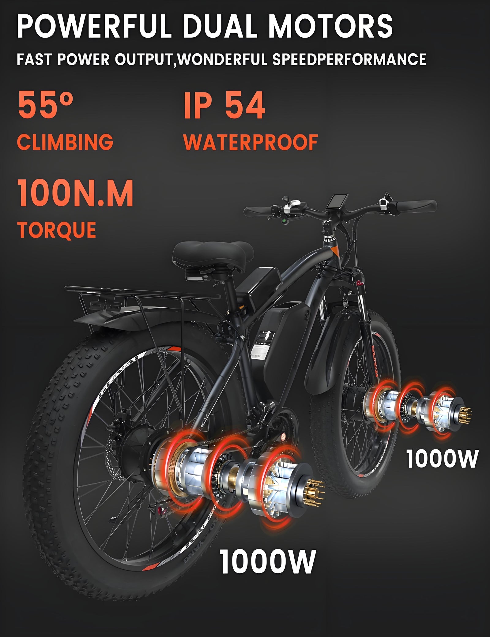 GUNAI GN88 Dual Motor Electric MountainBike 2000W,48V 22AH Battery