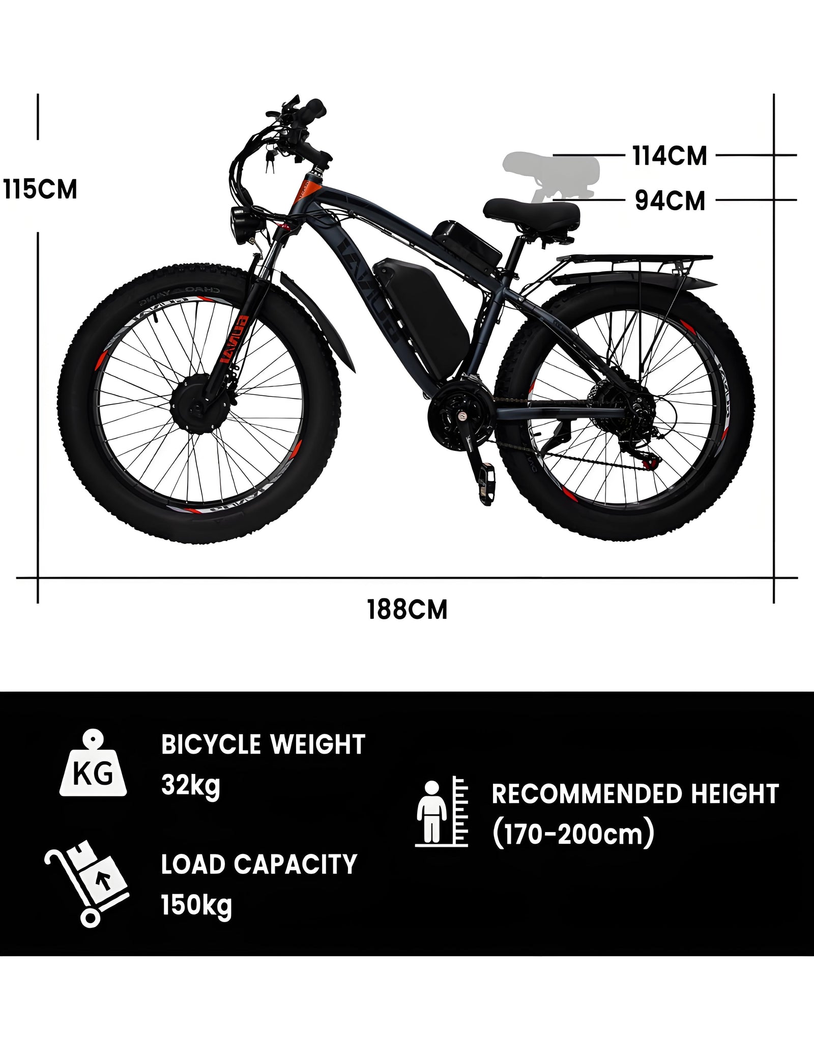 GUNAI GN88 Dual Motor Electric MountainBike 2000W,48V 22AH Battery