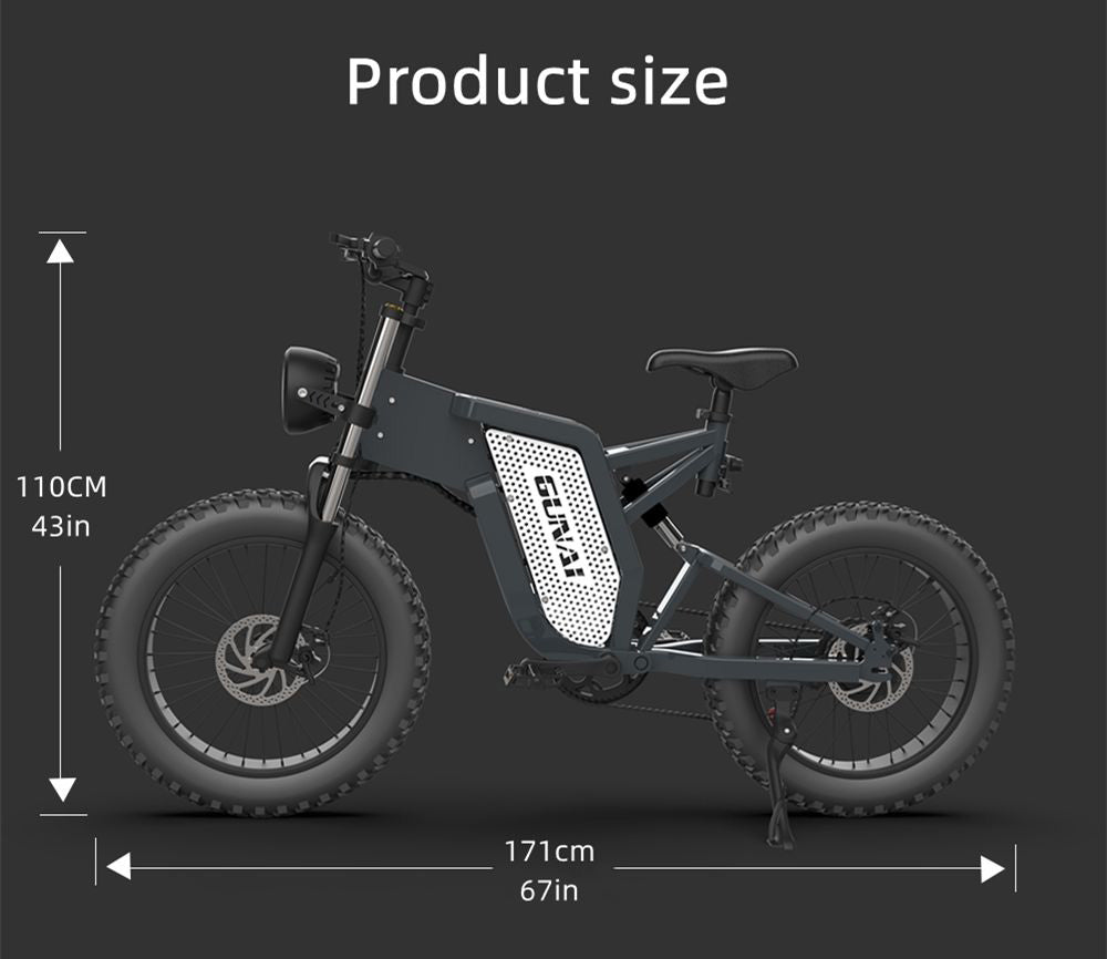 .GUNAI MX25 20" Off-road ElectricMountain Bike 1000W 48V 25AH2.GUNAIMX25 Off-Road ElectricBike 4x20 Inch Wide Tires forAdult Fat Tires 1000WBrushless Motor 48V 25AhBattery