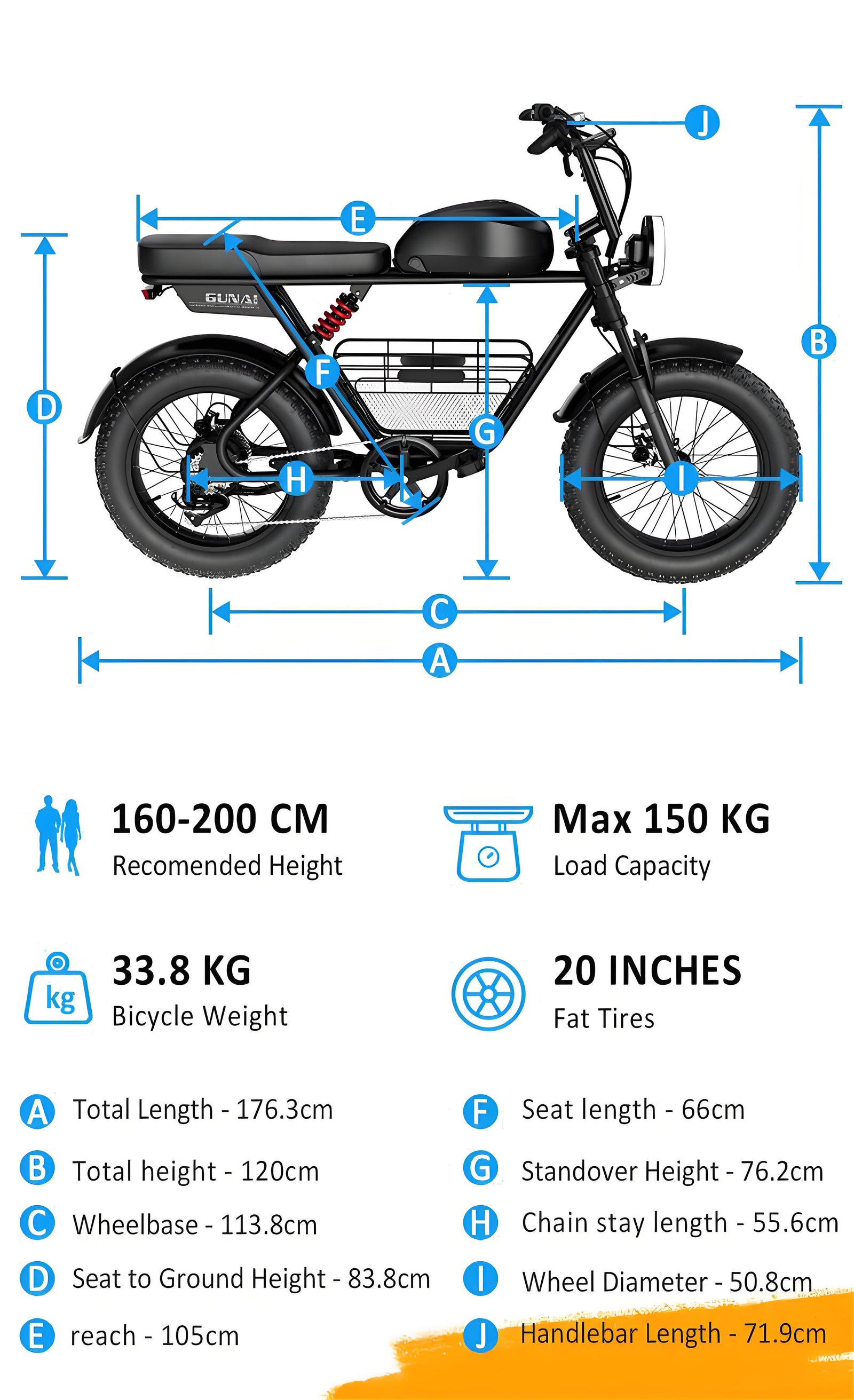 2.GUNAl-T Al-Terrain ElectricBike for Adults 20lnch Fat TireMotorcycle with 1000w Motor48V 21AH Battery and cargoBasket,Hydraulic Disc Brake